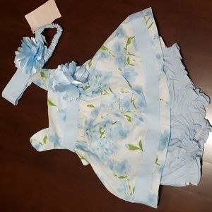 Gymboree baby girl size 3-6 mos 3 piece set. Dress, diaper cover, & headband.NWT